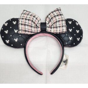 Disney Minnie Mouse Quilted Faux Leather Ears Headband With Pearl Accents & Pink
